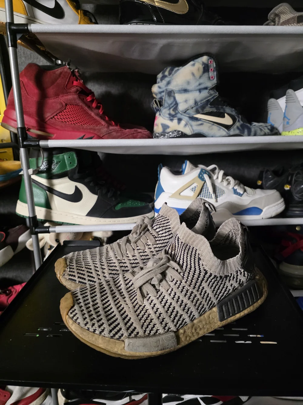 🔥 adidas Men Size 9 NMD Primeknit Sneakers  Beige and Black